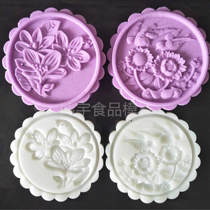 New Product 125 Gram Bird Flower Shape Round Moon Cake Mold Plastic Baking Pastry Tools Hand Press Cake Plunger Mooncake Stamps